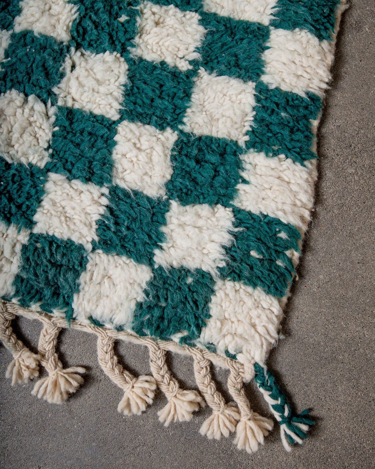 Modern, designer, handcrafted Berber rug from Morocco. Beniourain carpet with beautiful colours and patterns and fluffy wool texture.